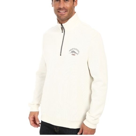 Tommy Bahama Other - Tommy Bahama Sweatshirt Size M White 1/2 Zip Pullover Winter Aruba Fish New